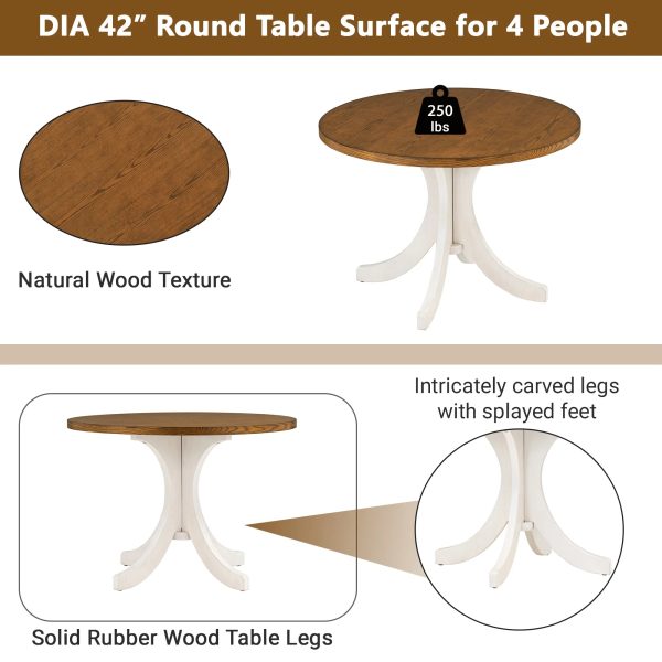 Llinc Store Mid-Century Solid Wood 5-Piece Round Dining Table Set for 4 Kitchen Table Set with Upholstered Chairs for Small Places Walnut Table+Beige Chair - Image 5