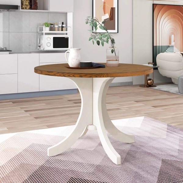 Llinc Store Mid-Century Solid Wood 5-Piece Round Dining Table Set for 4 Kitchen Table Set with Upholstered Chairs for Small Places Walnut Table+Beige Chair - Image 3